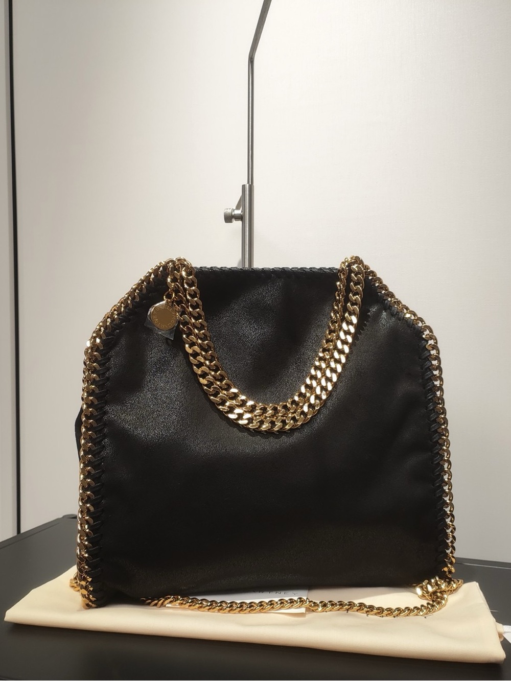 Stella McCartney Black Shoulder Bag with Gold Chain Trim
